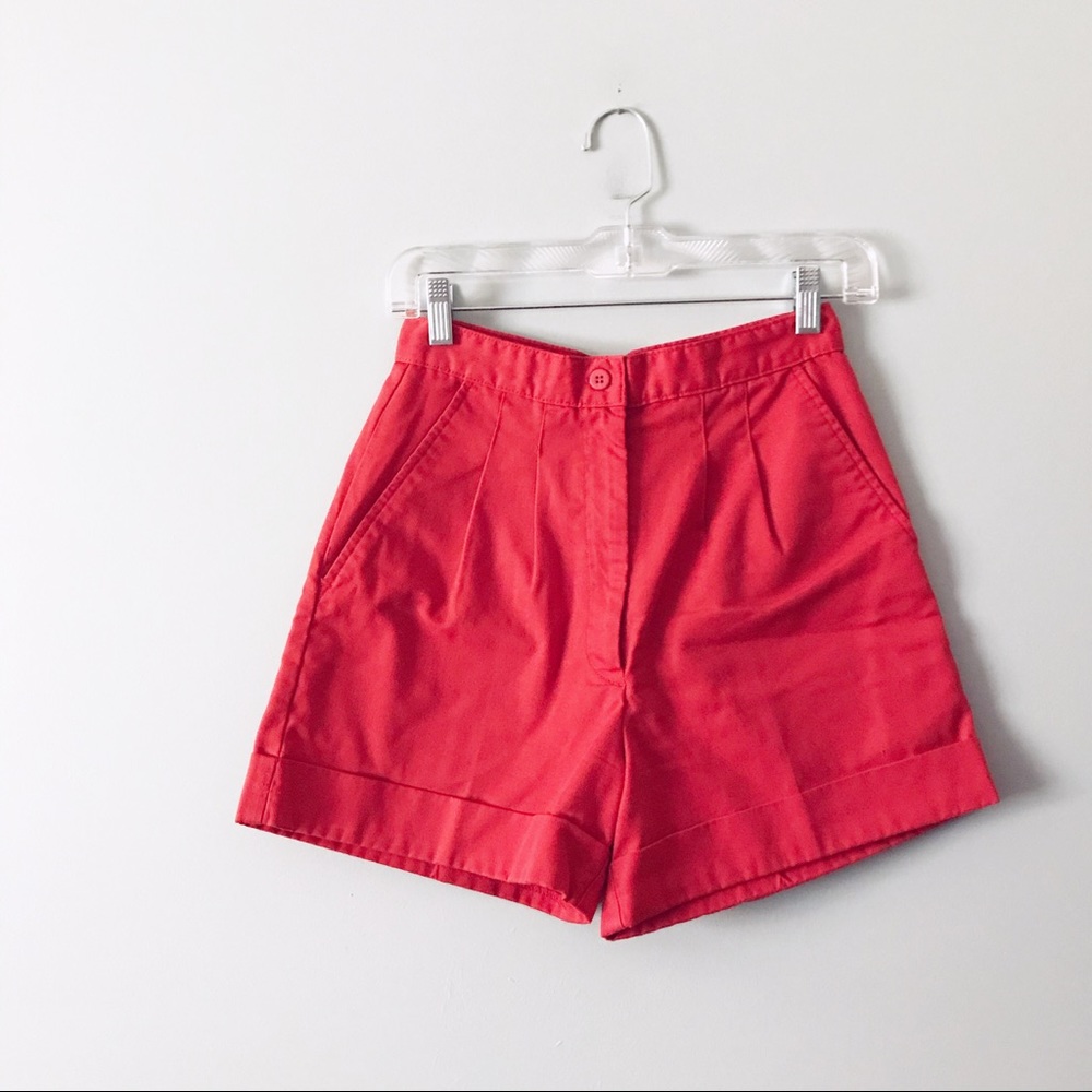 Vintage red pleated cuffed high waisted suit short